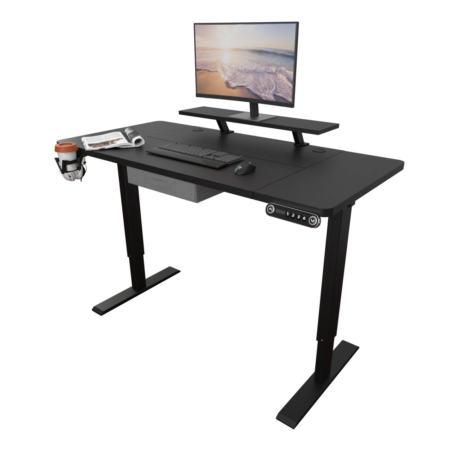 Radlove 140cm Höhenverstellbar Elektrischer Schreibtische Bürotische mit Monitorständer und Schublade, Black