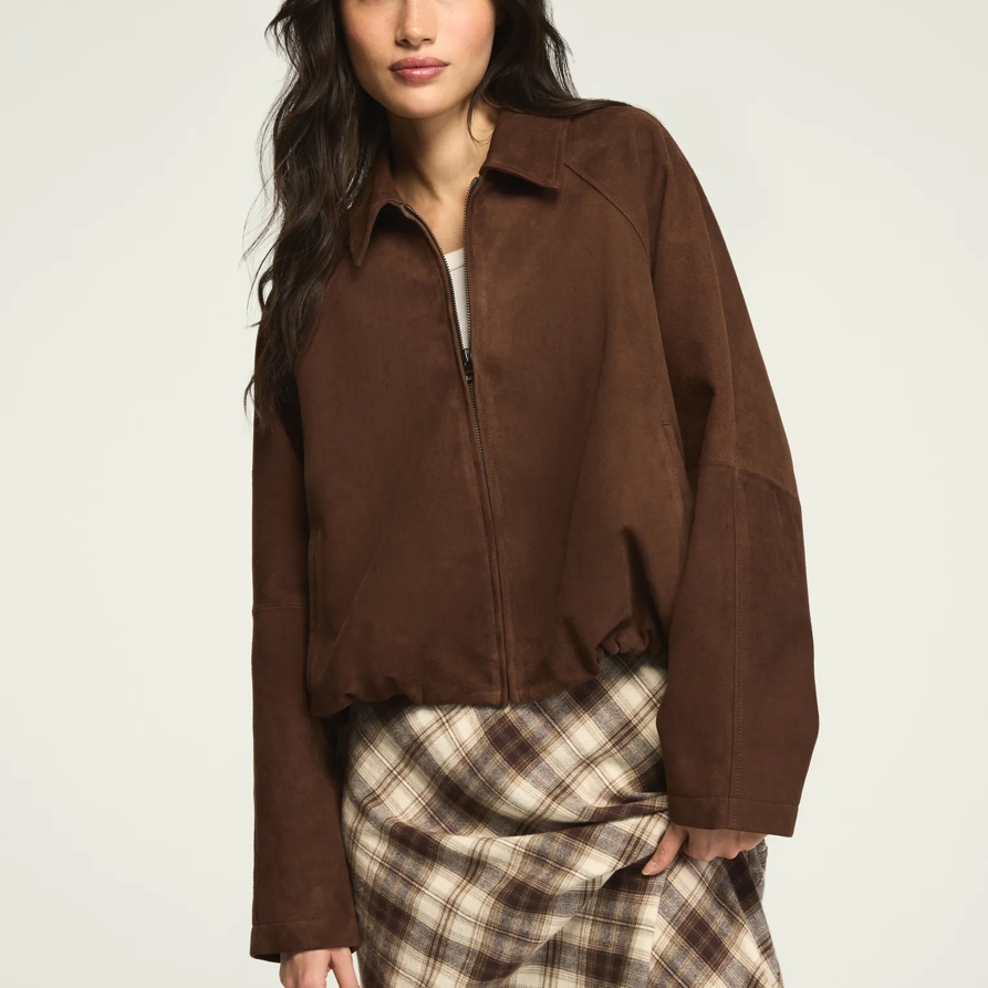 Lucky Brand Suede Bubble Jacket - Women's Clothing Outerwear Jackets Coats in Brown Stone, Size XL
