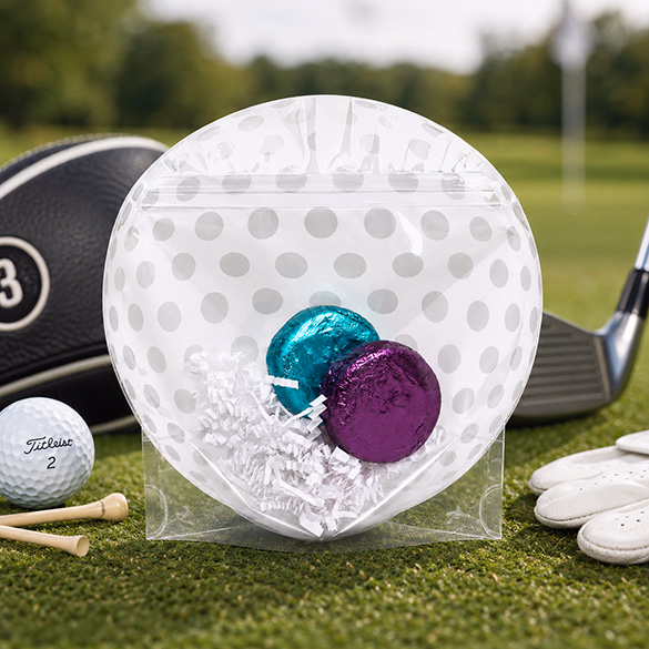 Golf Ball Shaped Pouch 7 1/4" x 3" x 7 1/4" 25 pack SP7GF