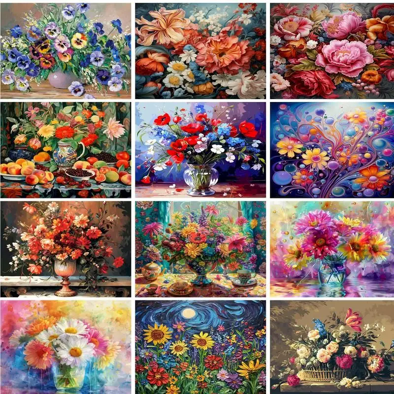 Gatyztoire bricolage peinture par numéros fleur colorée acrylique coloriage par numéros bricolage cadre pour décors à la maison photo peinture cadeau