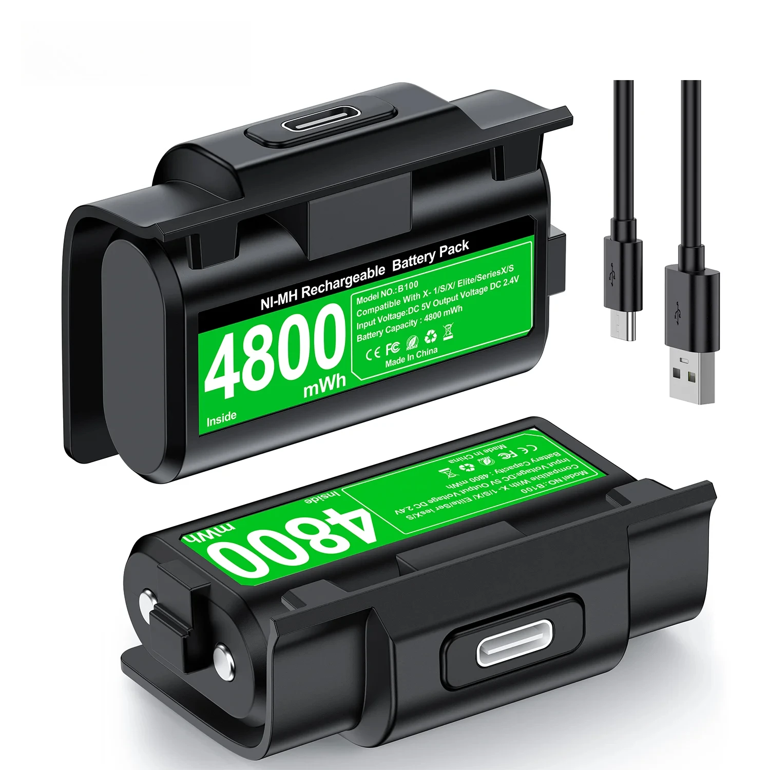 B100 2 x4800mWh Rechargeable Battery For Xbox Series X/S/Xbox One S/X Controller Battery Charge Kit USB Charging Cable/4 Covers