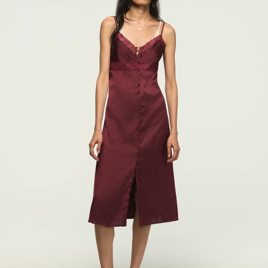 Lucky Brand Lace Simone Slip Midi Dress - Women's Clothing Dresses Shirt Midi Dress in Burgundy Multi, Size XS