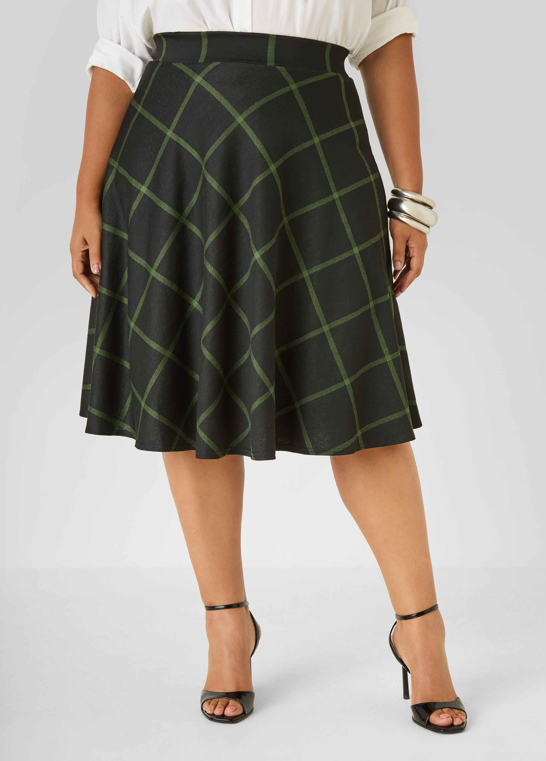 Plus Size Plaid Ponte A Line Skirt