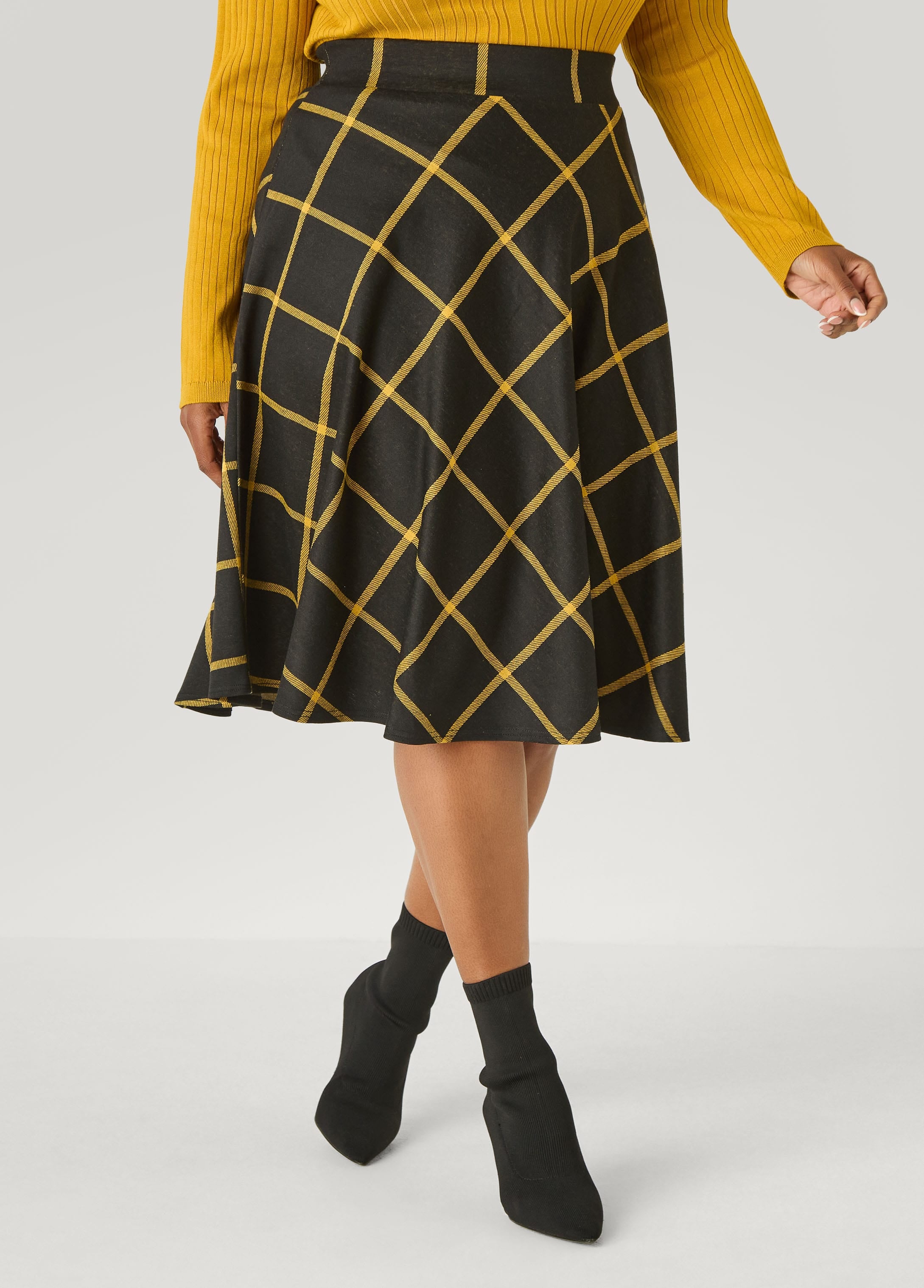Plus Size Plaid Ponte A Line Skirt