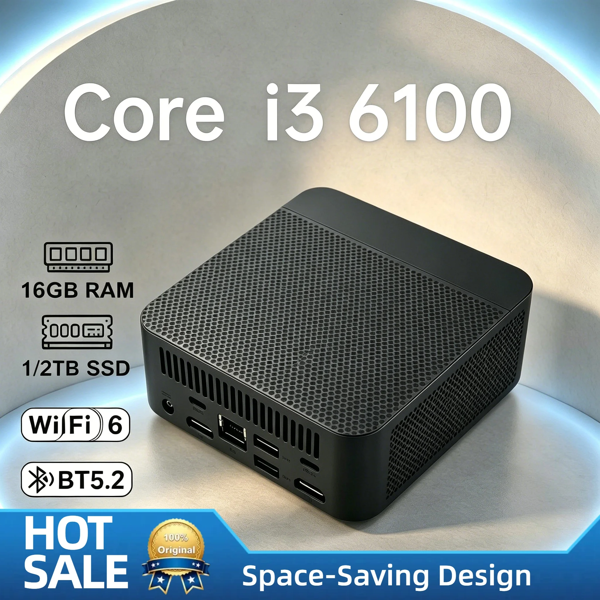 Mini PC portable Intel Core i3 6100, 16 Go DDR4, SSD NVMe, Triple 4K, WiFi6, Refroidissement silencieux, Compact, Pro, Bureau à domicile