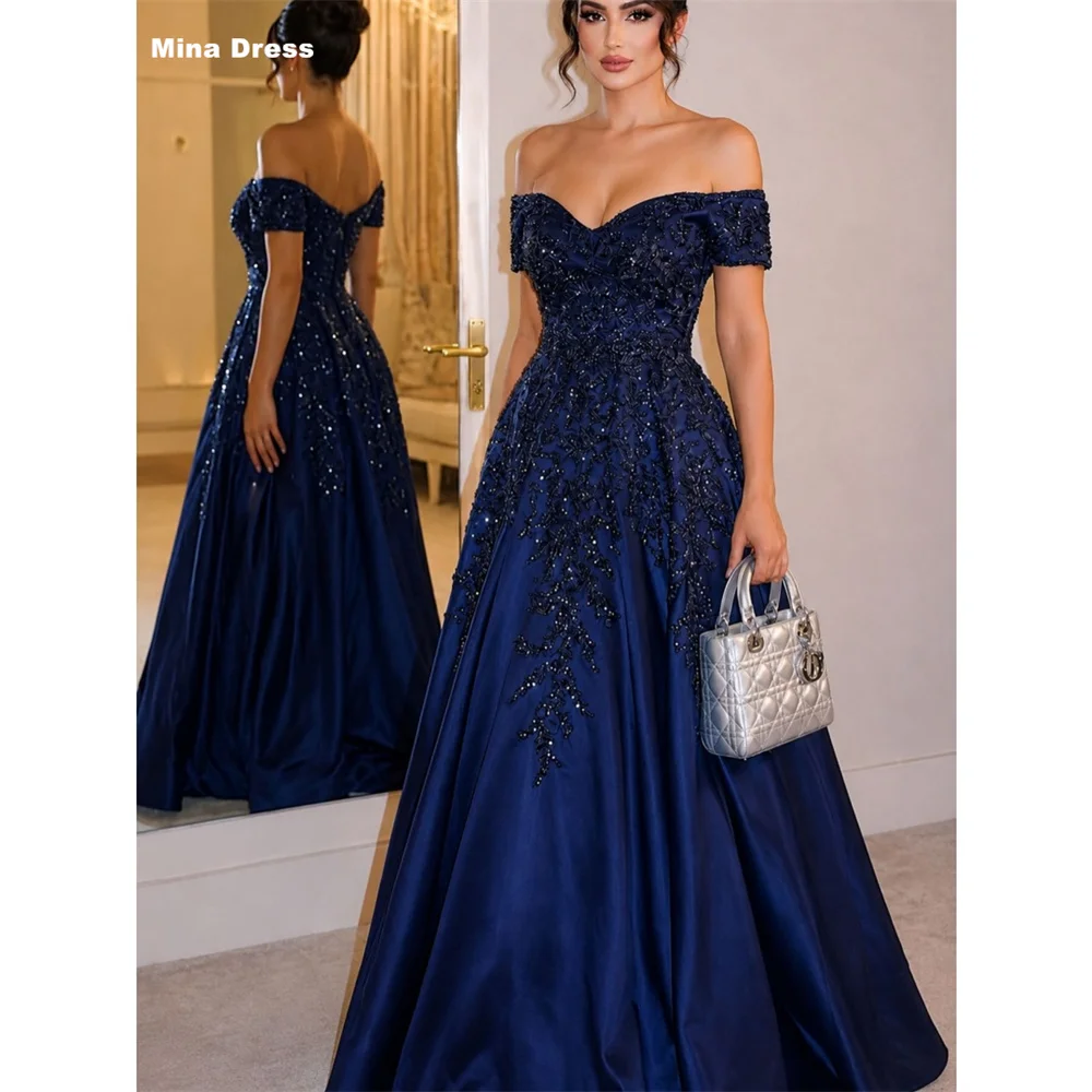 Mina Customized Blue Sequin Drop Shoulder and Backless Women's Evening Dresses for Events Prom Dresses 2026 Luxury Party Dress
