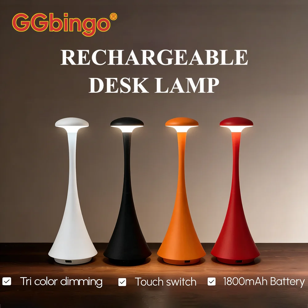 GGbingo Touch-Control Tischlampe Moderne LED-Schreibtischlampe USB-Aufladbar 3 Farben Wechselbares Nachtlicht für Schlafzimmer Büro Arbeitszimmer Stufenlose Dimmung