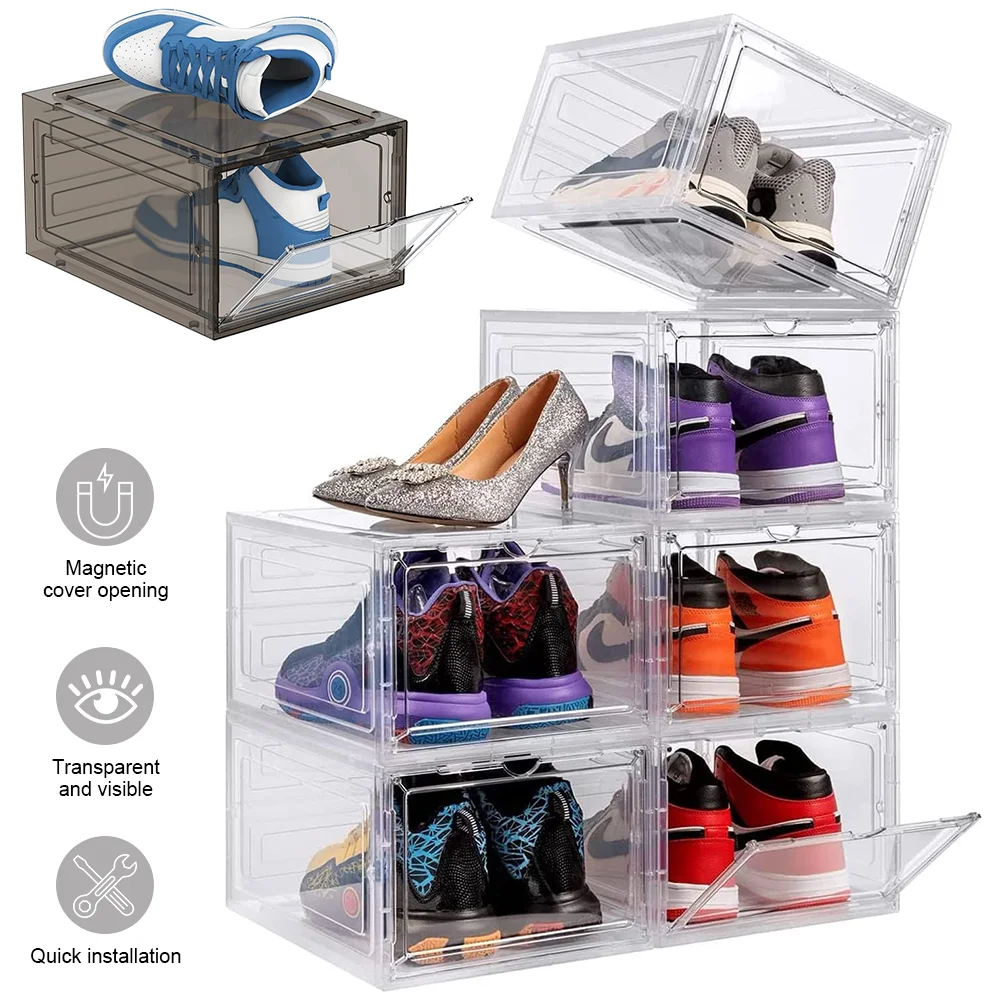 6-teilige Schuhaufbewahrungsbox, transparenter Schuhschrank aus Kunststoff, staubdicht, stapelbarer Aufbewahrungsorganisator für Schuhschrank und Schrank ​