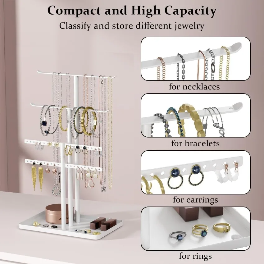 Schmuck-Organizer, Schmuckständer, 4 Ebenen, Robuste Schmuckaufbewahrung für Reisen, Schmuckschrank-Organizer für Halsketten, Armbänder, Parfüm und Ohrringe, Dekorative Ästhetische Accessoires, Weiß