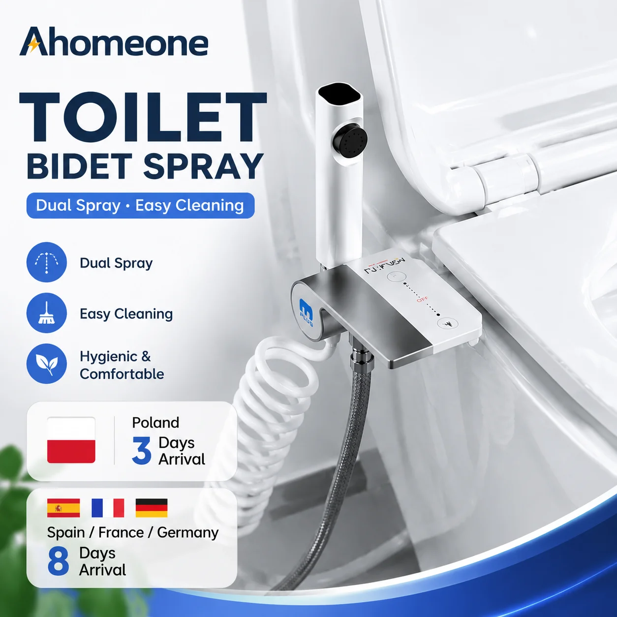 Bidet-Aufsatz: Selbstreinigender Toiletten-Bidet-Aufsatz, nicht-elektrisch, mit zwei Düsen, verstellbarem Druck, Selbstreinigungsdüse, für Damenhygiene, Rückspülung, ultraflacher Bidet-Sitz zur