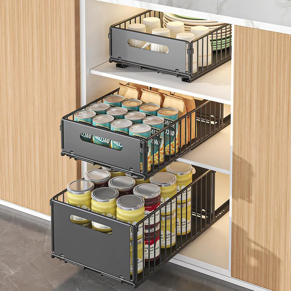 2er-Set Unterschrank-Organizer mit Klebefolie, ausziehbarer Schrank-Organizer, ausziehbare Schubladen für Küchenschränke, robuste ausziehbare Vorratsregale für Küche, Bad