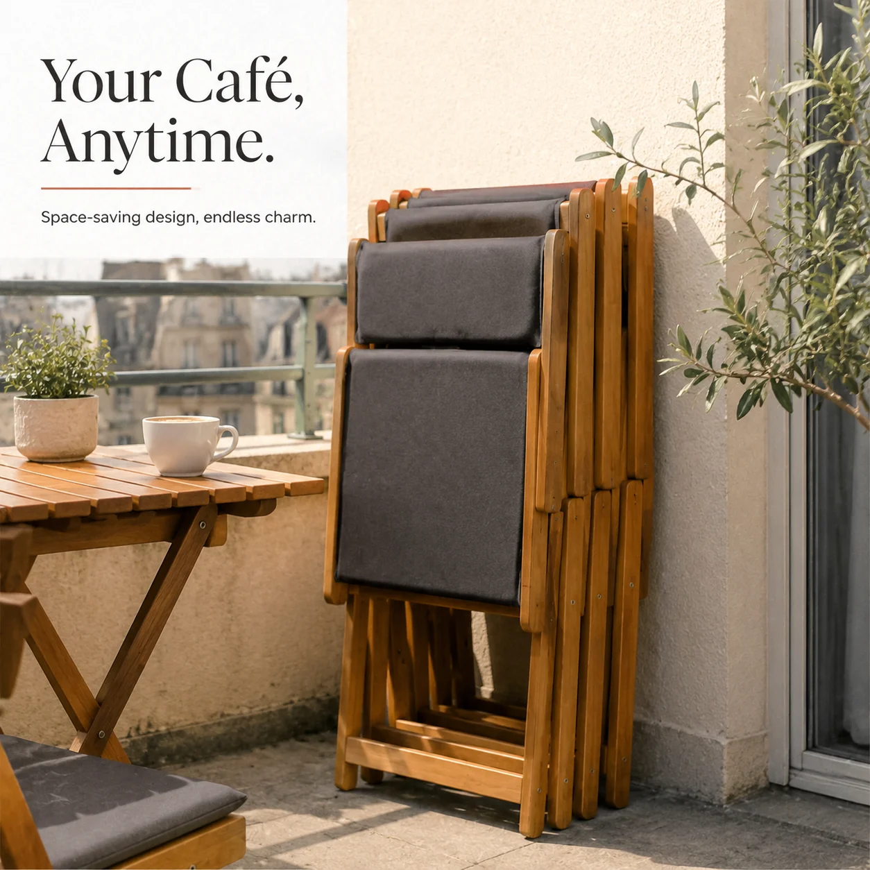 Outdoor-Bistrostühle, 4er-Set, dunkelgrau, 40 x 53 x 80 cm, stapelbare Gartenmöbel für Terrasse und Garten