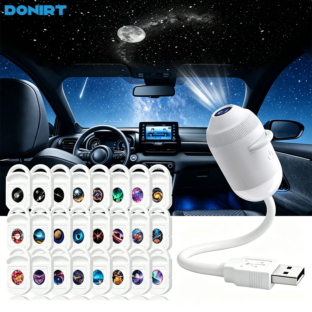 2-in-1 USB Sternenhimmel-Projektor, Auto-Innenraum-Deckenbeleuchtung, Ambiente-Projektionslampe mit Manueller Fokussierung, Atmosphärisches Sternenhimmel-Nachtlicht
