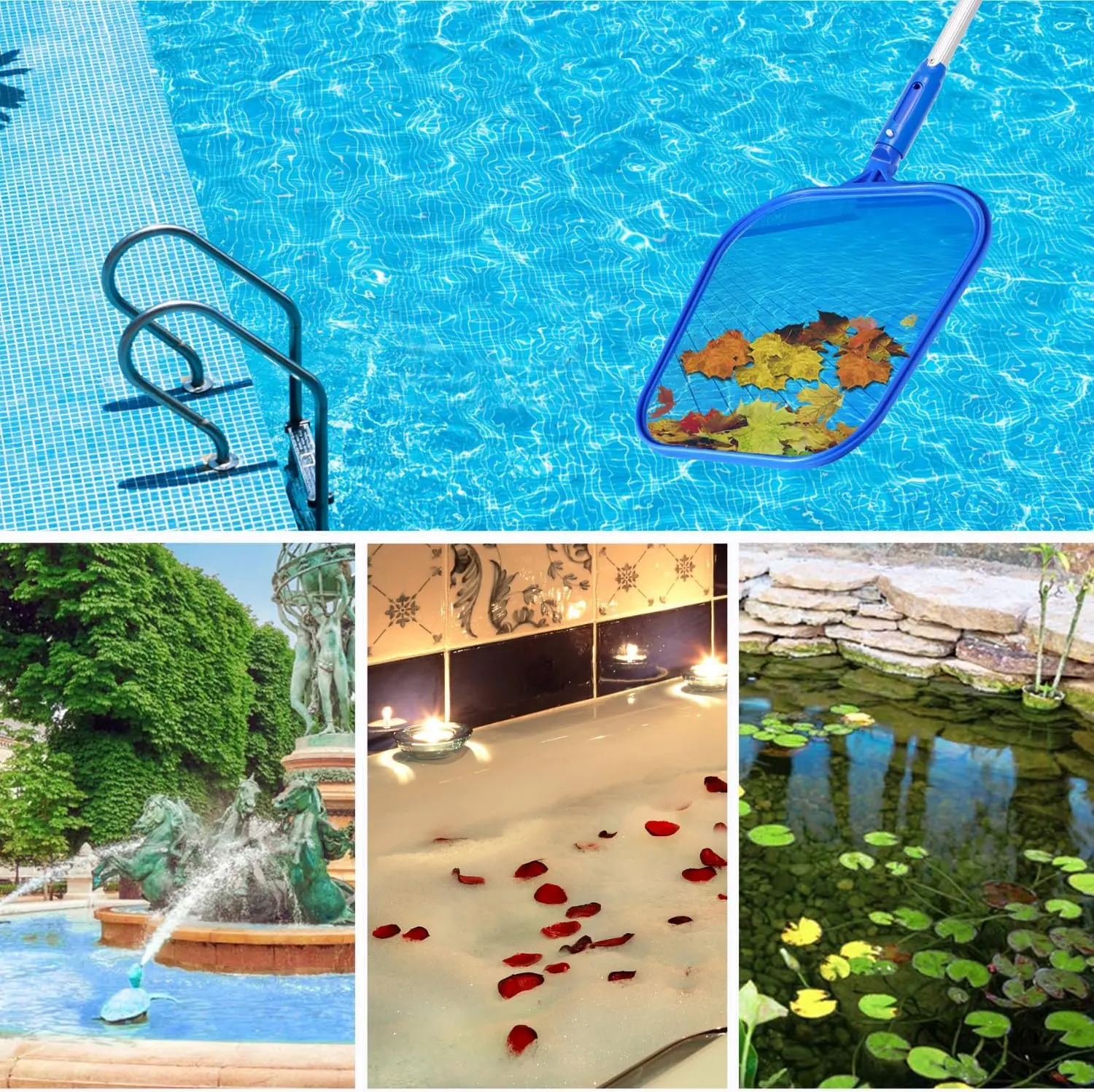 Épuisette à feuilles pour piscine, nettoyeur de piscine à cadre en maille, épuisette de 183 cm pour piscines, spas et entretien des piscines