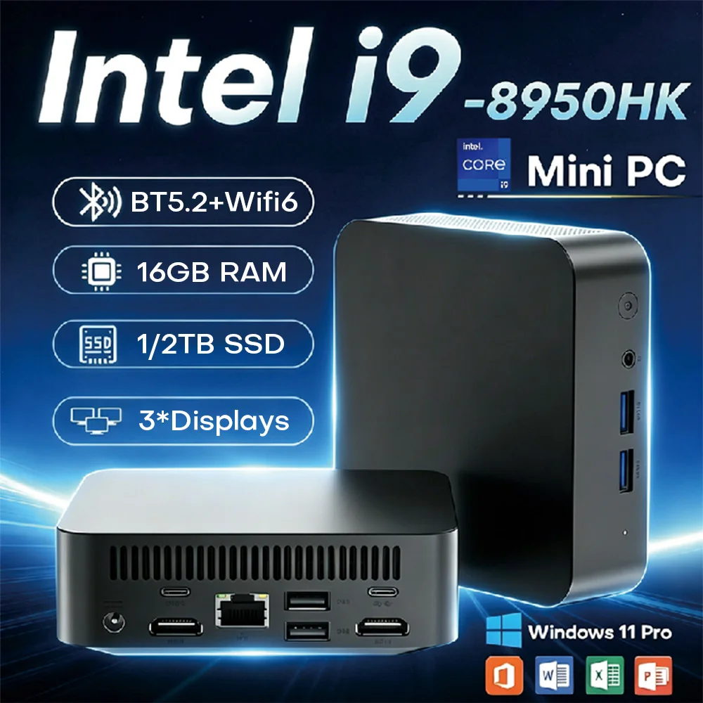 Mini PC 2026 Windows 11 1TB 2TB SSD Intel Core i9 8950HK i3 6100U Mini PC de jeu Ordinateur de bureau Intel UHD Graphics PC portable Mini