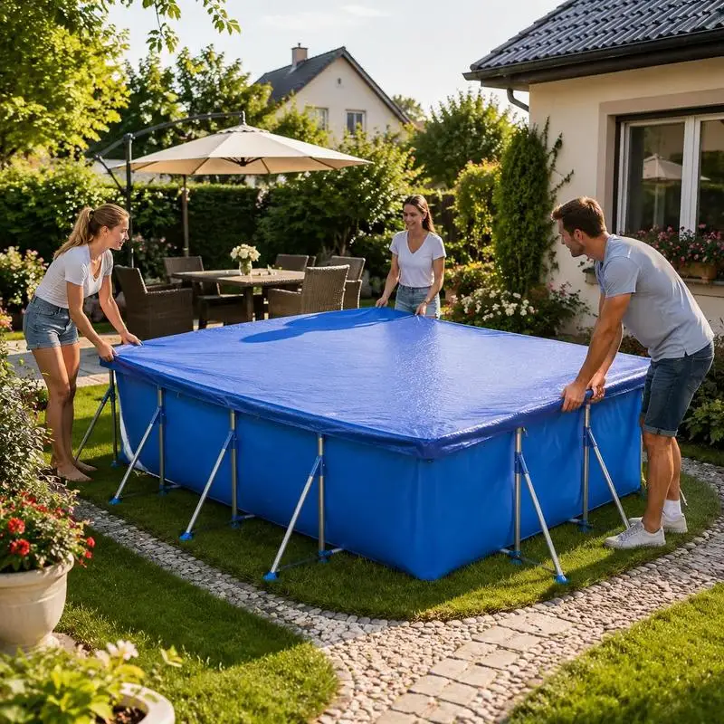 Couverture solaire pour piscine, couverture à bulles pour piscine, couverture de piscine rectangulaire en PE 90 g/m² 394x207 cm, couverture de piscine extérieure, accessoire pour piscine