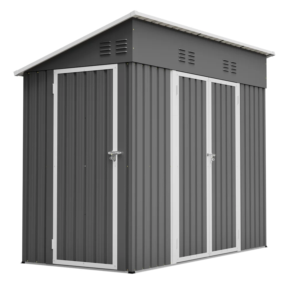 Abri de jardin métallique gris à deux portes 4x8m, abri de rangement extérieur pour outils de jardin, cabane de rangement étanche pour patio, jardin et cour