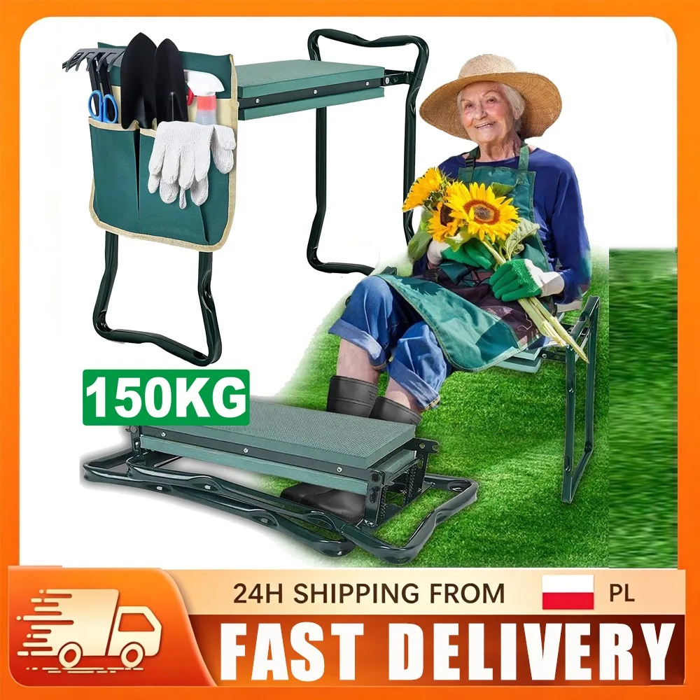 Tabouret de jardinage pliable 2-en-1, banc de travail de jardin pliable avec coussin de genouillère, siège de jardinage robuste supportant une charge maximale de 150 kg