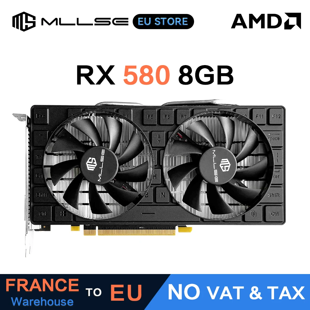 MLLSE AMD RX 580 8 Go 2048SP Carte graphique de jeu GDDR5 256 bits 6 broches PCI Express 3.0 x16 GPU Radeon RX580 8G