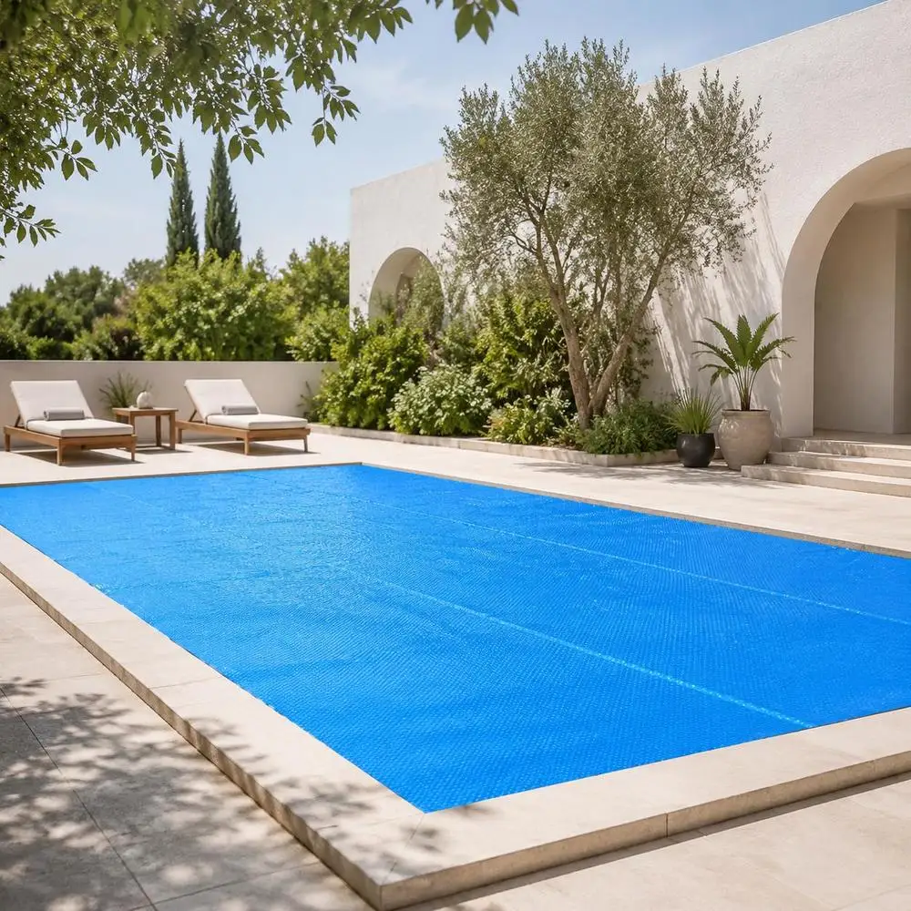 Couverture solaire pour piscine, couverture flottante pour piscine, couverture anti-évaporation pour piscine, couverture rectangulaire pour piscine en PE bleu 300 x 200 cm, couverture thermique pour