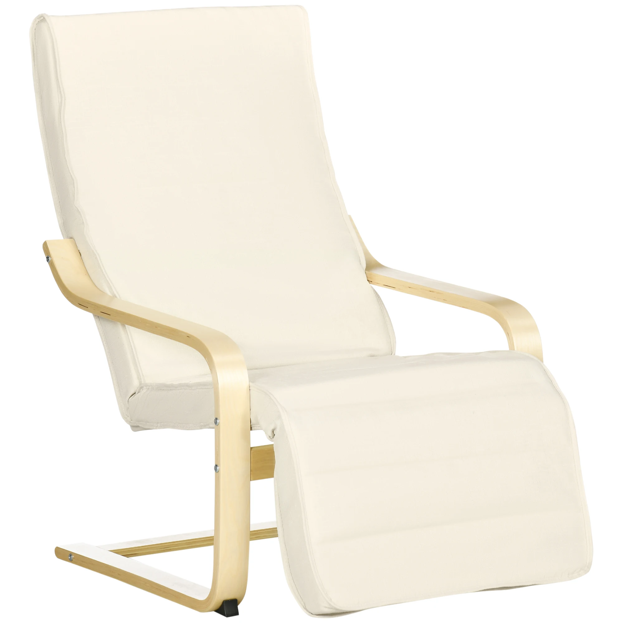 Fauteuil de relaxation, chaise balançoire, fauteuil inclinable, fauteuil de relaxation avec repose-pieds réglable, chaise de salle à manger aspect lin pour salon, bois de bouleau, blanc crème 66,5 x