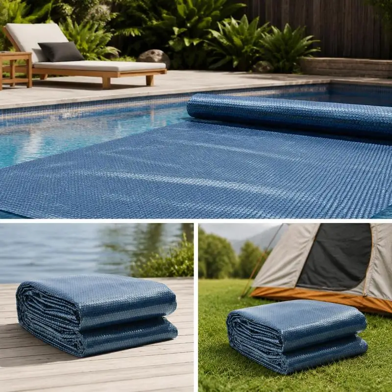 Couverture solaire pour piscine, couverture à bulles flottante pour piscine, couverture solaire en PE 975x488 cm noir et bleu, couverture de piscine extérieure, accessoire pour piscine