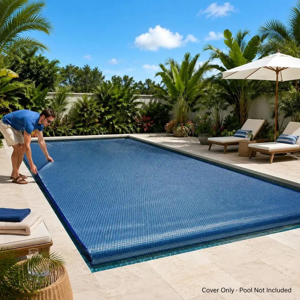 Couverture solaire pour piscine, couverture flottante pour piscine, couverture anti-évaporation pour piscine, couverture solaire flottante pour piscine en PE 450x220 cm noir et bleu, couverture