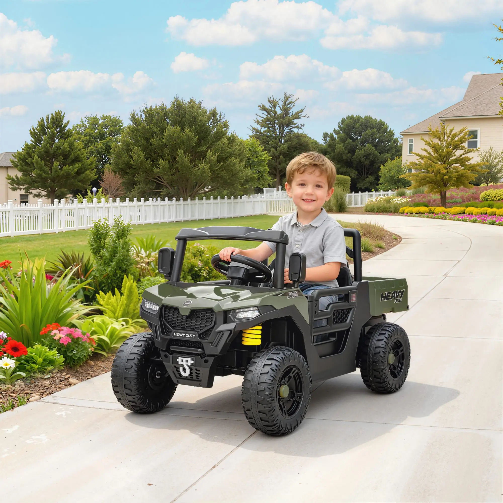 Voiture électrique pour enfants, équipée de deux moteurs 12V, voiture électrique pour enfants avec coffre, fonction musique, verte