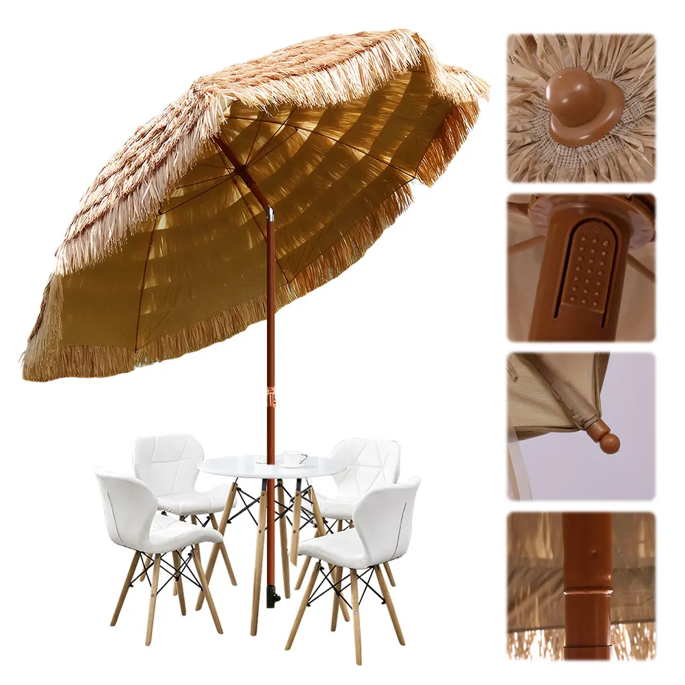 1.9M Thatched Garden Umbrella Height Adjustable Beach Umbrella Outdoor Tiki Patio Umbrella for Garden Lawn Deck Backyar Patio