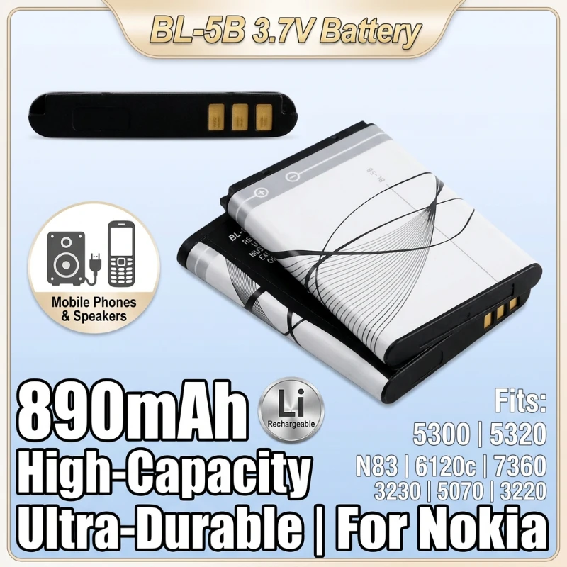 BL-5B 890mAh Rechargeable Lithium Battery Compatible For Nokia 5300 5320 N83 6120c Mobile Phone Plug-in Speaker Replacement Cell