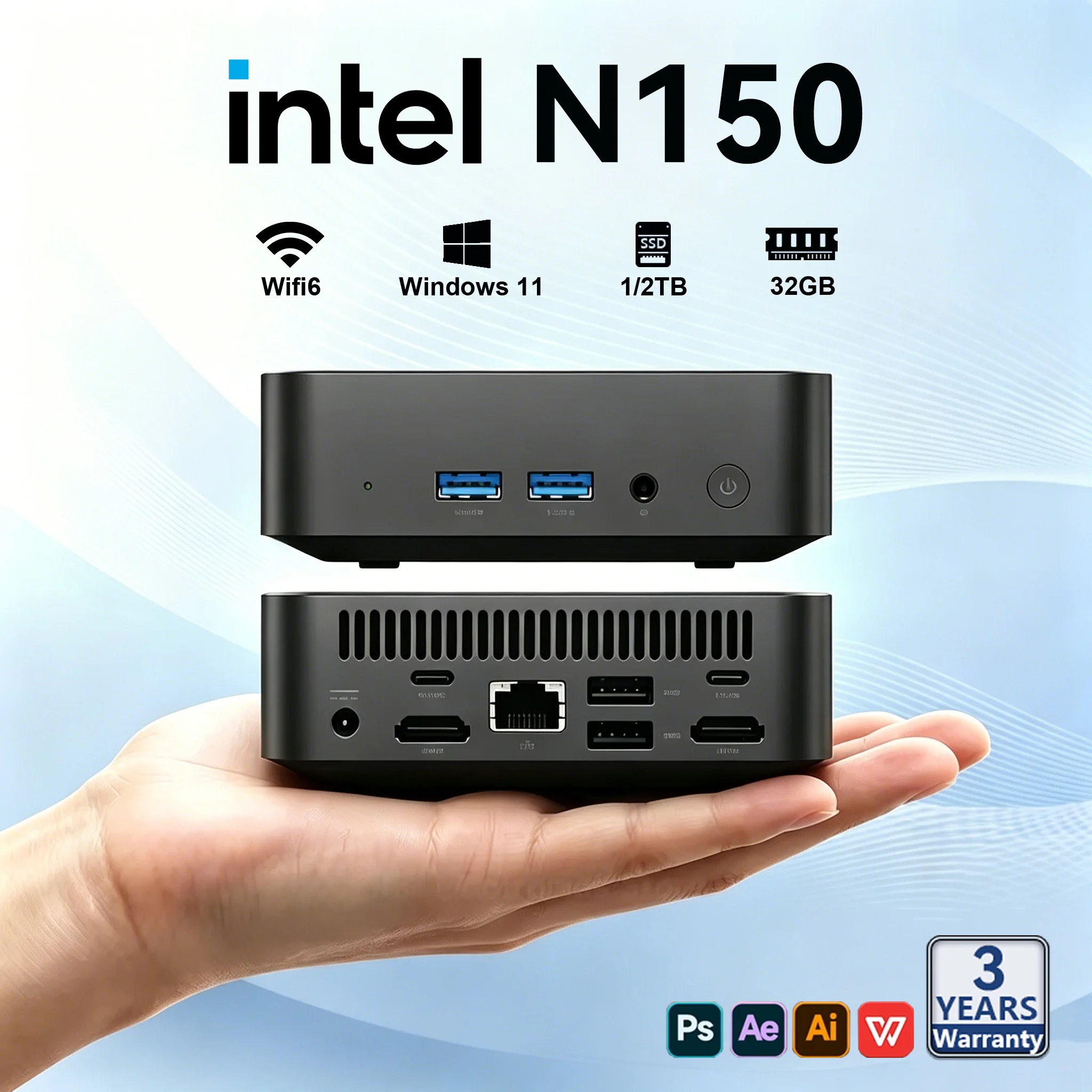 2026 Intel N150 Mini PC Portable Computer 16GB 32GB RAM 1TB 2TB SSD Gaming PC Windows 11 Pro Wifi 6 BT5.2 Office Study Gamer PC