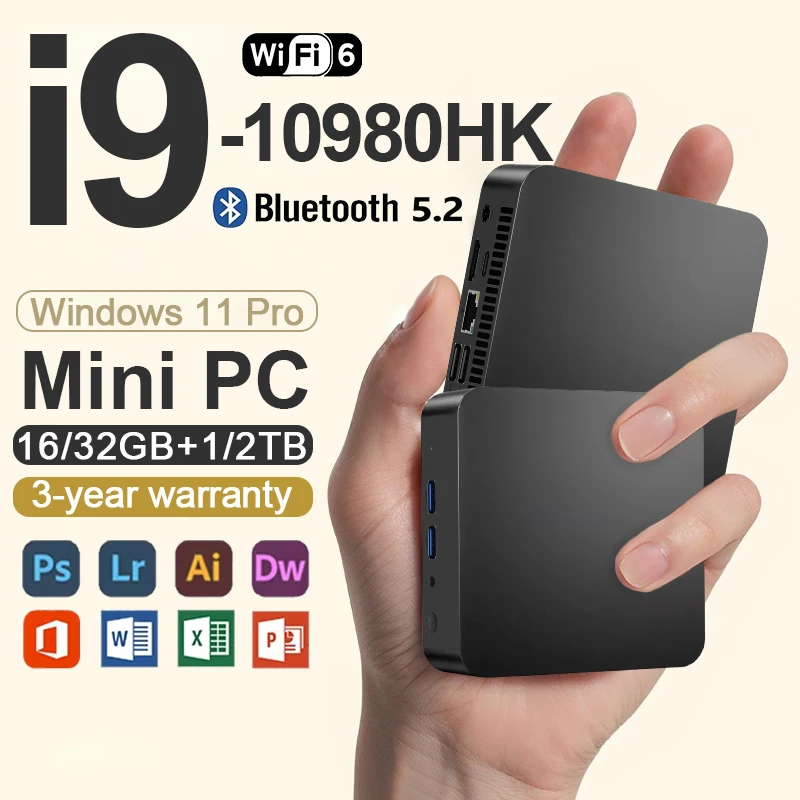 2026 Mini PC Core i9 10980HK Windows 11 Computer 16GB 32GB DDR4 1TB 2TB SSD 4K HD Gaming Mini Computer Desktop PC Gamer Portable