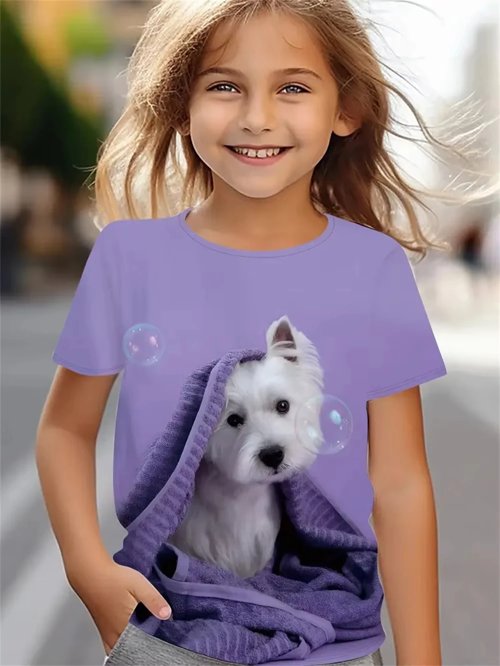 Cute Dog 3D Print T Shirt Girls Clothes Cartoon Animal Trendy Girl Children Clothing 2-10y Casual Baby Clothes Dog Lover Top Tee