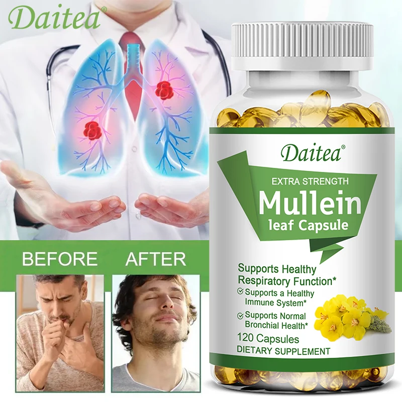 Mullein Extract Capsules, Suitable For Lung & Bronchial Cleanse for Smokers - Respiratory Health Support, Gut Health