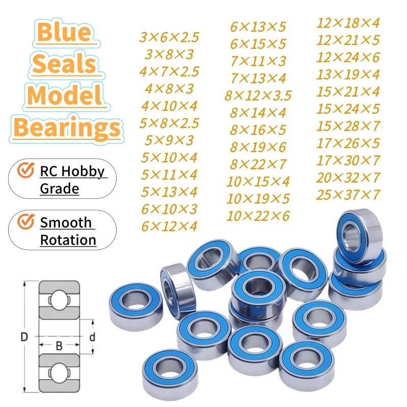 6702RS ABEC-7 Bearing 15x21x4 mm 10PCS Hobby Electric RC Car Truck Blue Sealed MR74RS 4X7X2.5 MR105RS 5X10X4 686RS 6x13x5