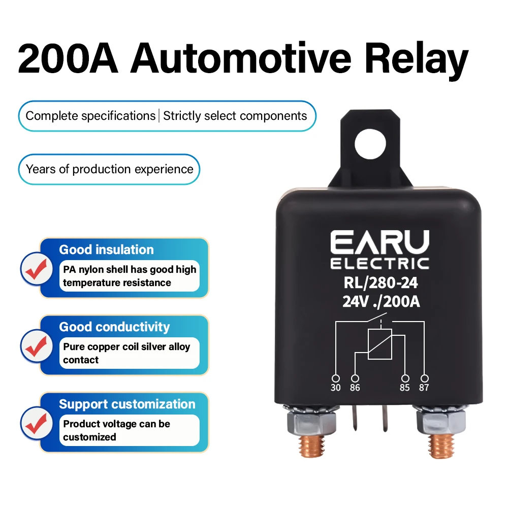 High Current 4 Pin Car Relay 12V 24V 200A 120A 100A Car Truck Motor Automotive Relay Continuous Type Automotive Car Relays