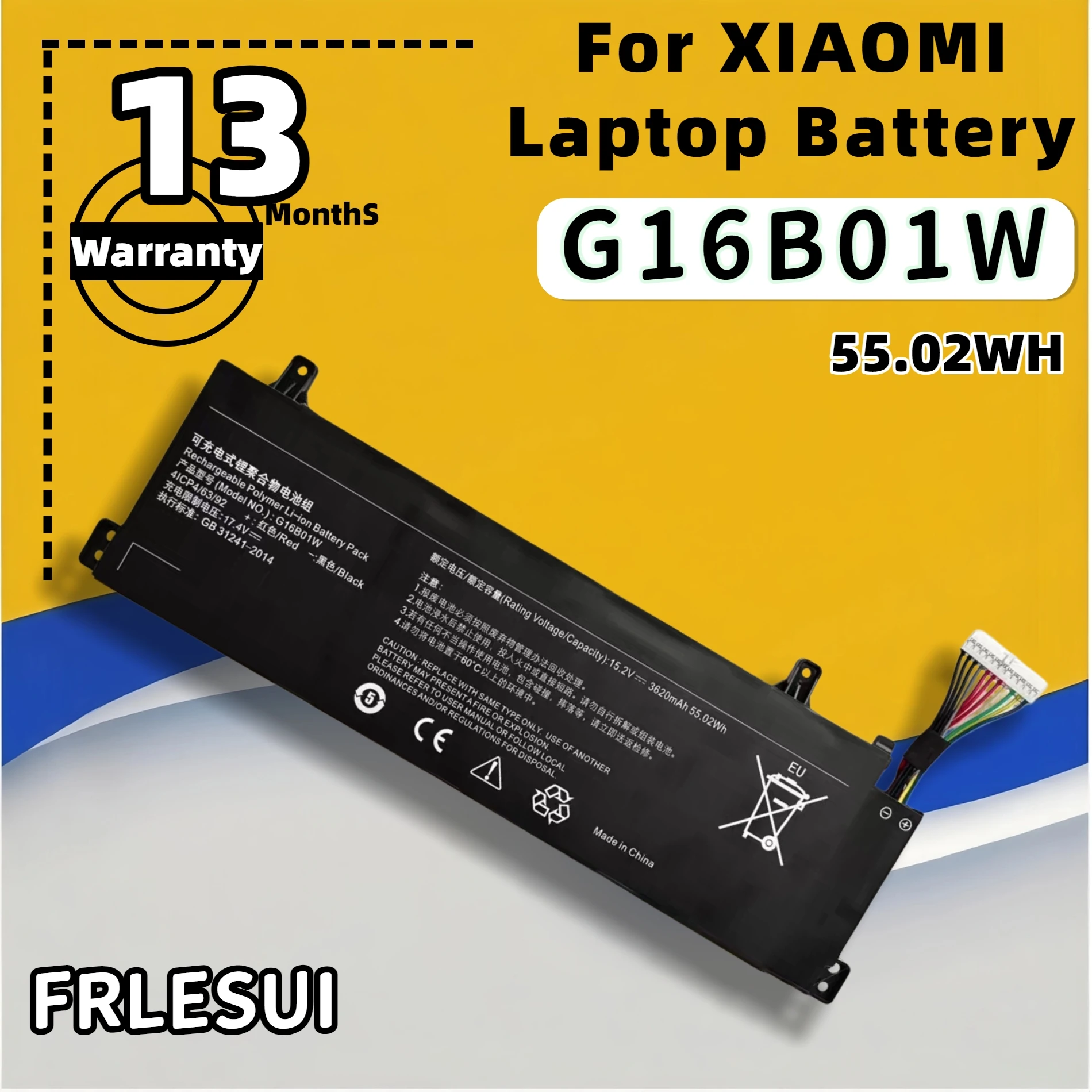 FRLESUI Battery G16B01W Laptop Battery For Xiaomi Redmi G 16.1 Gaming Laptop RMG2103 RMG2104-AB, RMG2104 RMG2212 Replace Battery