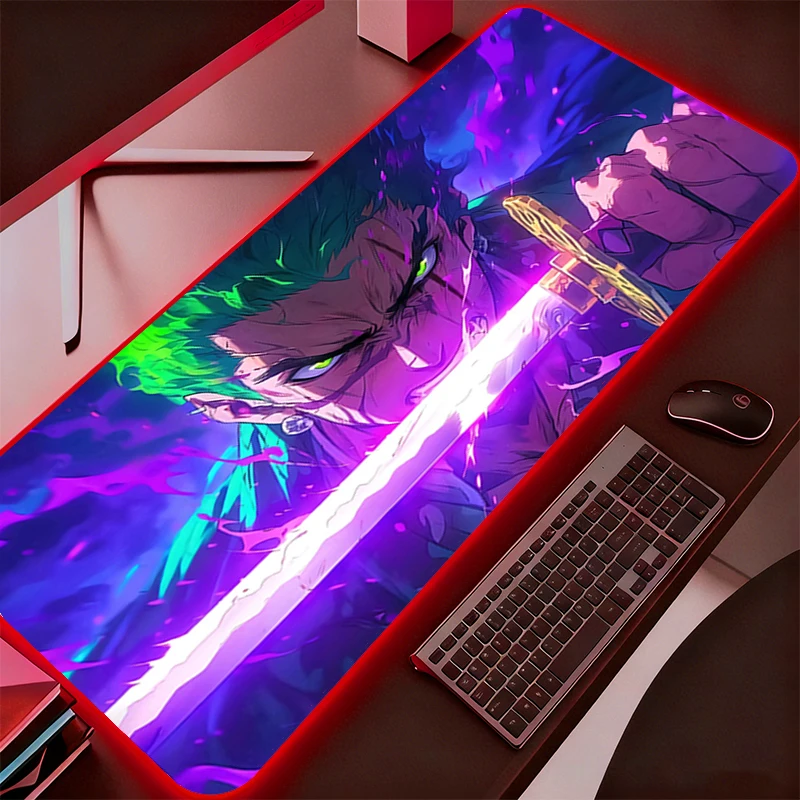RGB Mouse Pad One Piece Zoro Gaming Accessories PC Gamer xxl Computer Desk Mat Laptop Varmilo LED Keyboard Mousepad