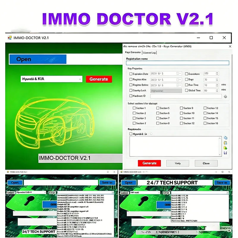 Newest IMMO DOCTOR V2.1 With Unlimited KEYGEN MULTI BRAND Immo Off Software ECU Chip Tuning for SIM2K MT38 ME 17.9.2 MED17.9.8