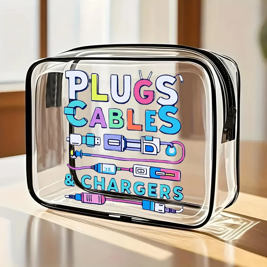 1pc Clear Cable Organizer Bag Plugs Chargers Travel Tech Pouch Transparent PVC Electronic Accessories Makeup Cosmetic Wash Case