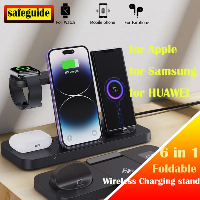 6 In 1 Foldable Wireless Charger Stand For iPhone 15 14 13 12 11 X Apple Watch 8 7 6 5 4 3 2 Airpods Fast Charging Dock Station