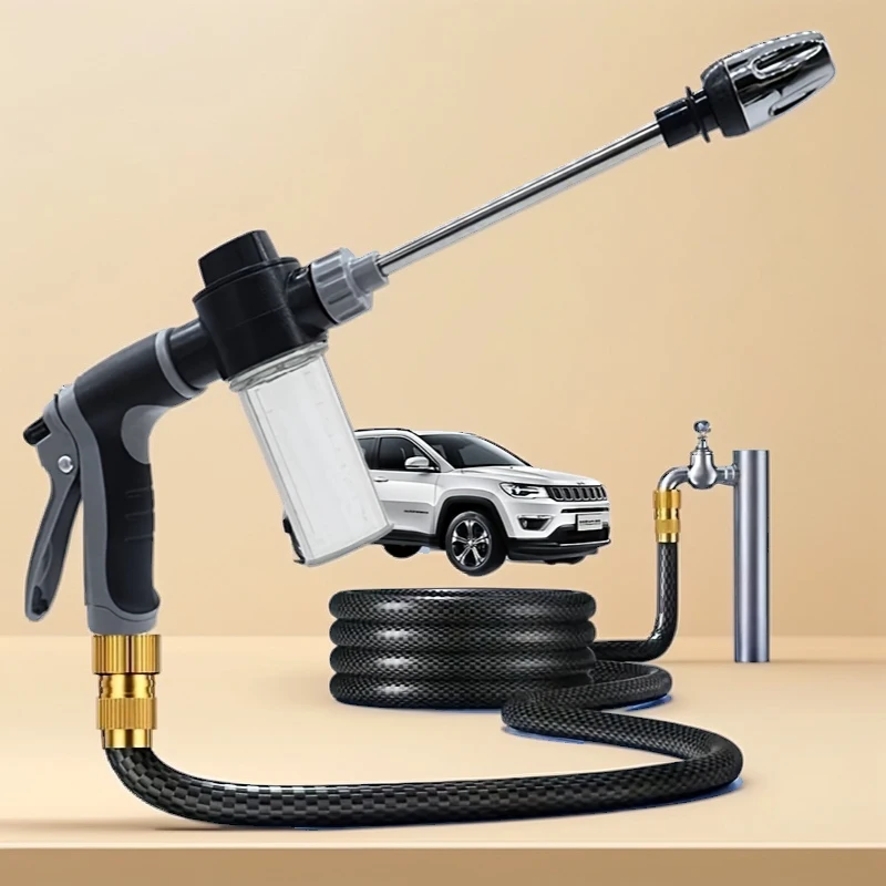High-Pressure Car Washing Water Gun with Foam Kettle for RV Garden External Cleaning Garden Water Hose Nozzle Garden Shower