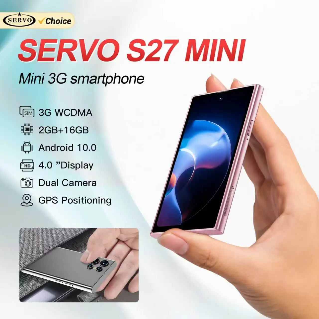 SERVO S27 MINI Android Small Smartphone 3G WCDMA Play Store 2GB+16GB WiFi Hotspot GPS Face ID 4.0