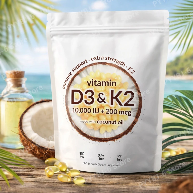 Vitamin D3 & K2 Supplement 10,000 IU Supports Overall Health & Bone Health Non-GMO Gluten Free 300 Softgels for Adult