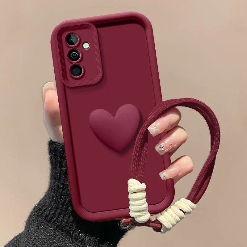 For Samsung Galaxy S26 Case Samsung Galaxy S26Plus Cover Samsung Galaxy S26Ultra Phone Case 3D Love Heart Hand Strap Back Cover