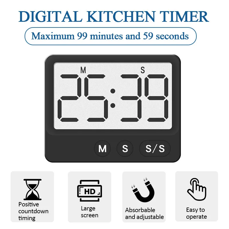 Kitchen Timer Magnetic Cooking Digital LCD Display Student Time Management Mute Desktop Timer for Kitchen Cooking Shower Study