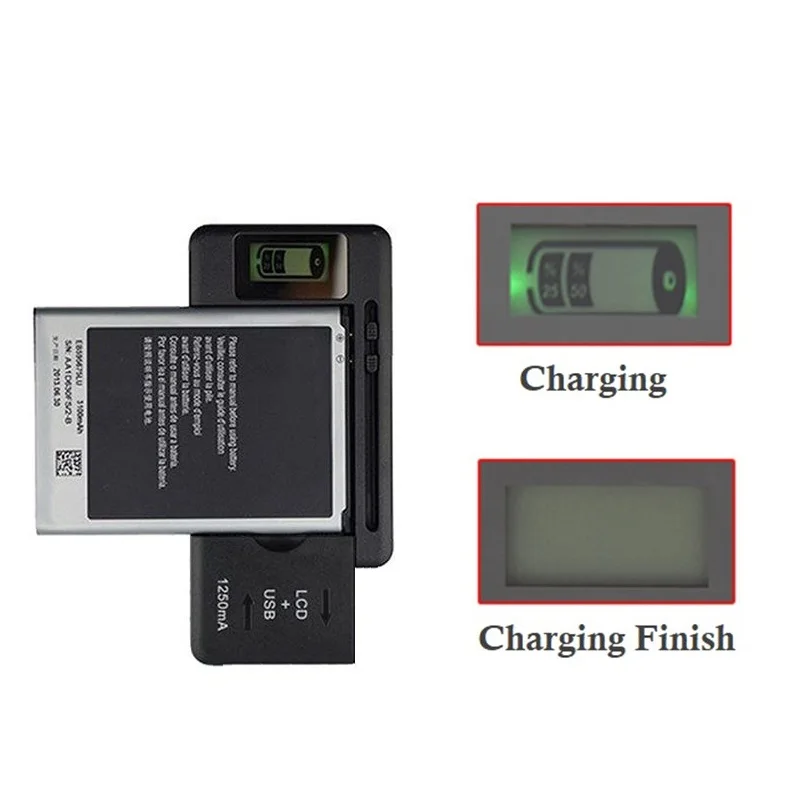 32-50/66mm Mobile Battery Charger LCD Indicator Screen With USB Output For Cell Phone Battery Charging US UK EU Plug(No Battery)