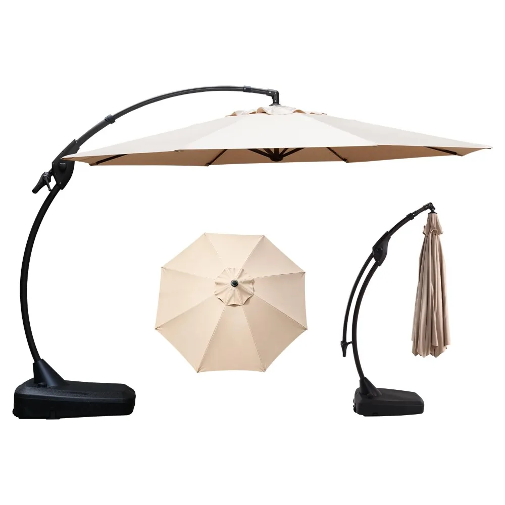 11FT Cantilever Offset Umbrella with Base Large Round Aluminum Outdoor Patio Garden Backyard, Custom