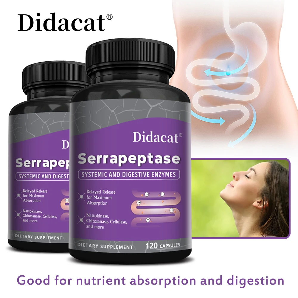 Serrapeptase 45,000 SPU, Supports Sinus Health, Joint Health, Support Gut Health, Non-GMO, Gluten Free, 120 Vegan Capsules