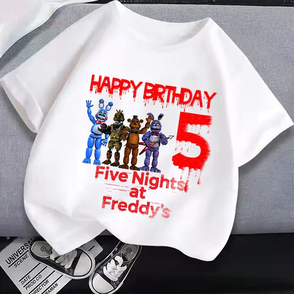 Five Night At Freddys T-shirts Number 1-10 Kids Birthday Party Wear Tops FNAF Children's Clothing Pure Cotton Boys Girls Clothes
